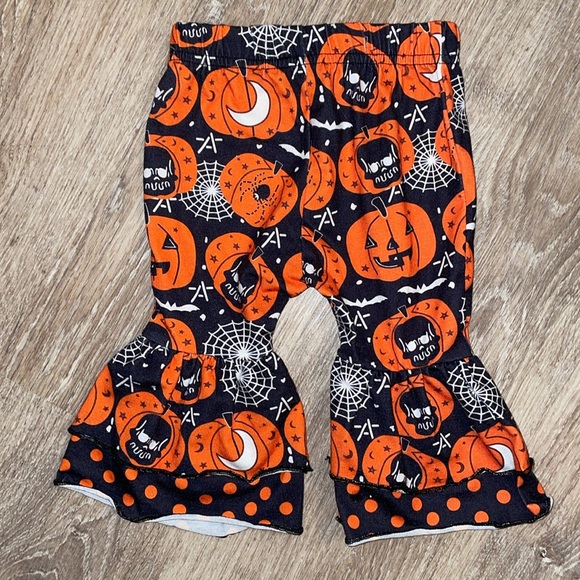 Baby Girl First Black Bat Skull Orange Pumpkin Fall Outfit 3-6M - Picture 5 of 8